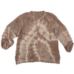 Ocean+Main Tunic Top S/M Brown Tie Dye Good Gauze Cotton V-Neck Boho Made in USA